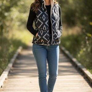 Cream Quilted Vest with Black Trim